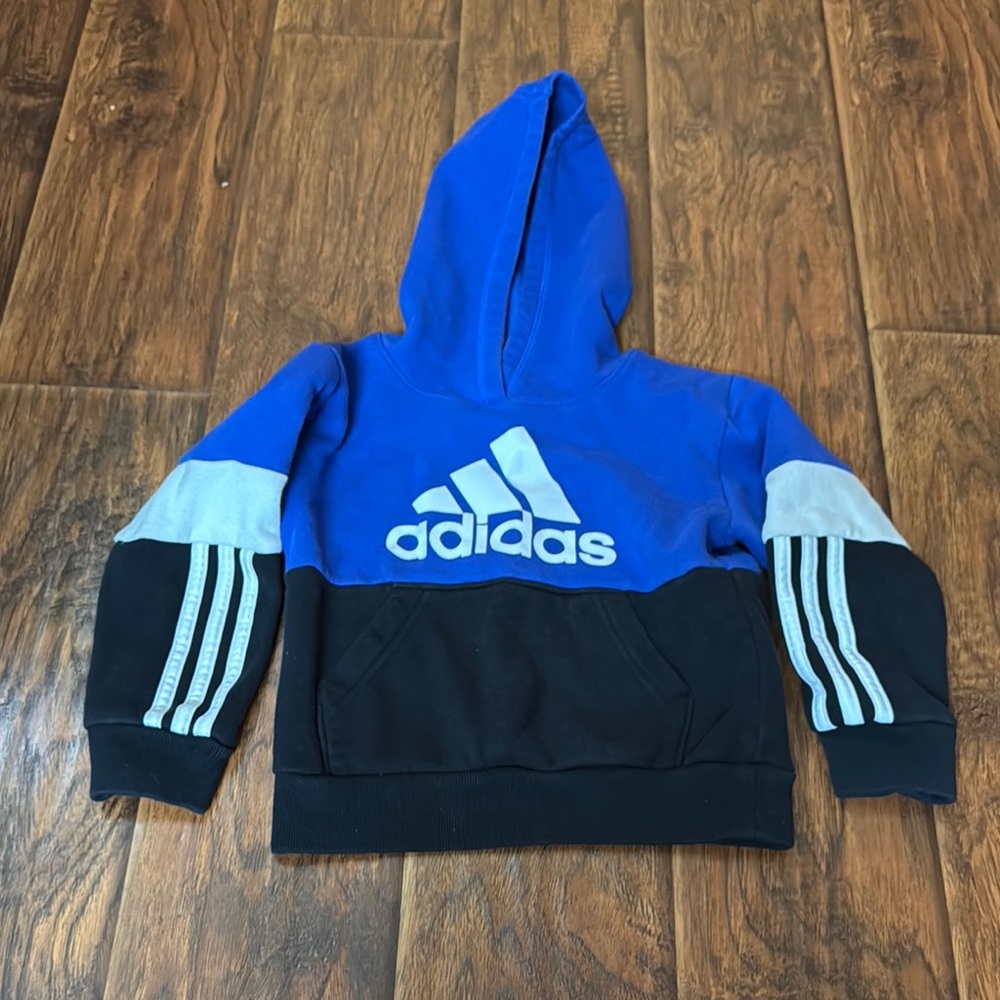 Size 5 Adidas blue/black/white hoodie in great condition. gently used condition